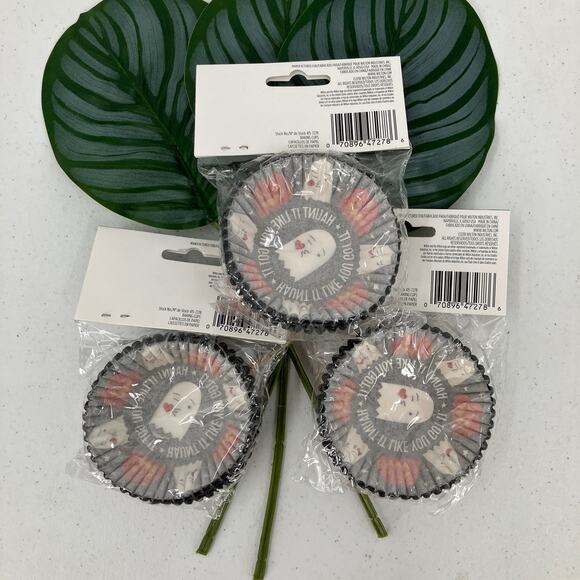 Wilton Black White Orange Emoji Ghost Pumpkin Halloween Baking Cupcake Cup Liner - Picture 3 of 4